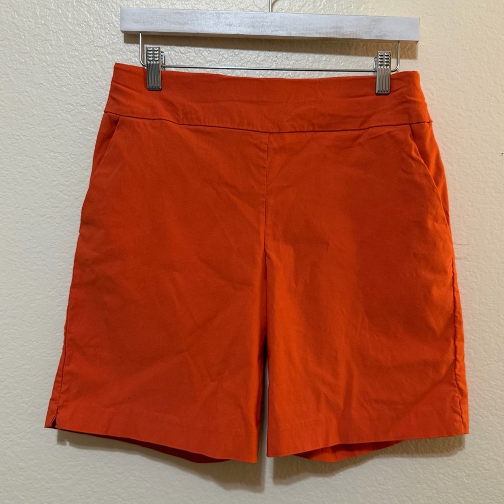New York & Company Orange Solid Stretch High Waist Pull On Dressy Shorts M
